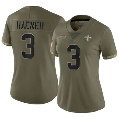 Women's Limited Jake Haener New Orleans Saints Olive 2022 Salute To Service Jersey